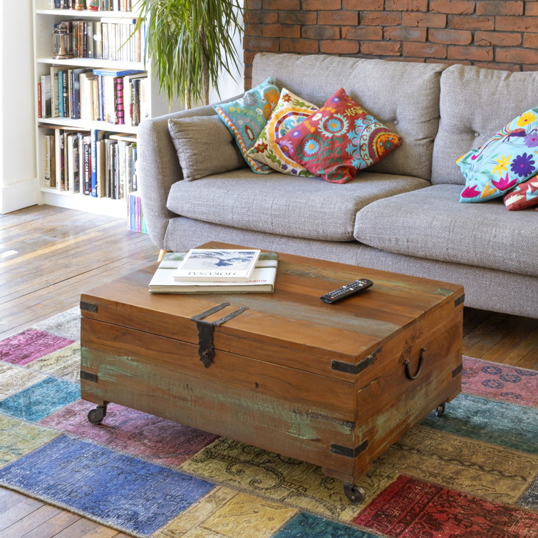 Mistana Bruning Old Distressed Painted Teak Trunk on Wheels & Reviews